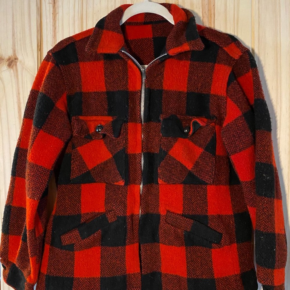 Classic flannel pattern wool zip light jacket, bomber jacket style